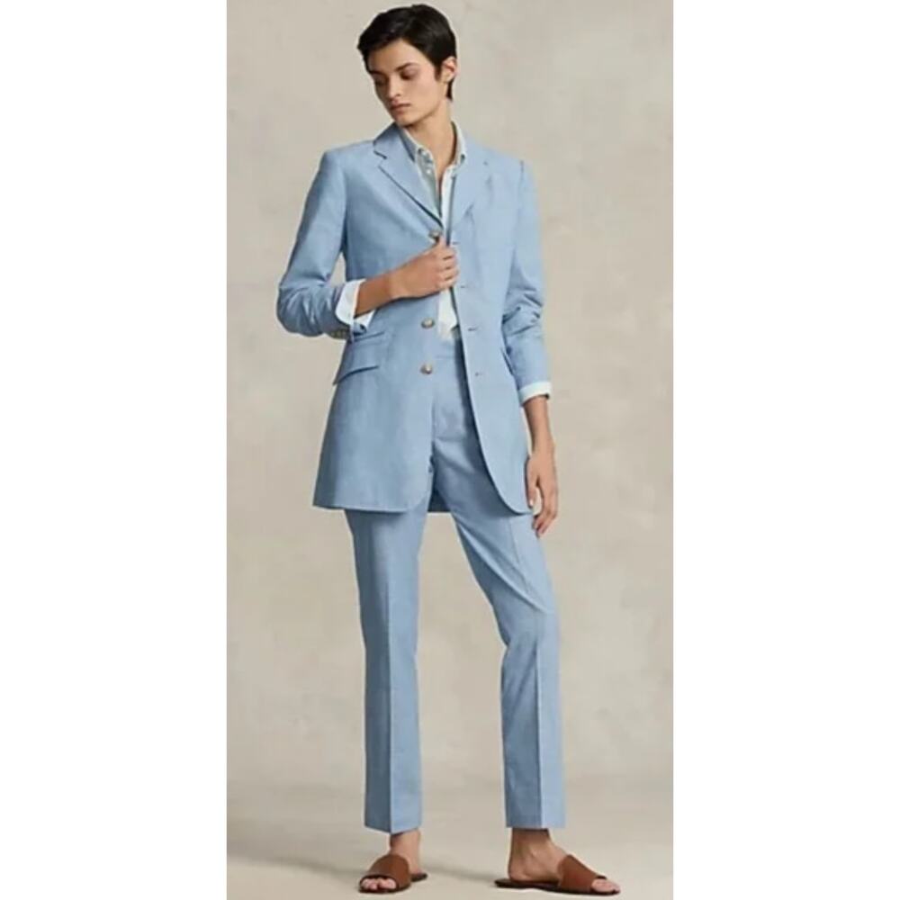 Polo Ralph Lauren Chambray Kick-Flare Crop Pants in Blue 10 NWT $348